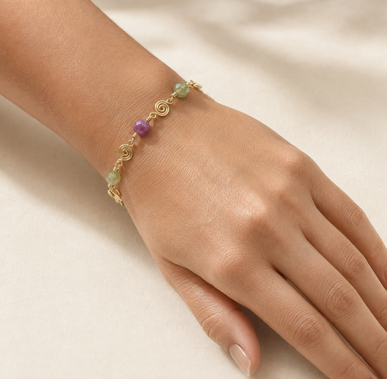 Gold-Plated Handcrafted Spiral Tourmaline Bracelet