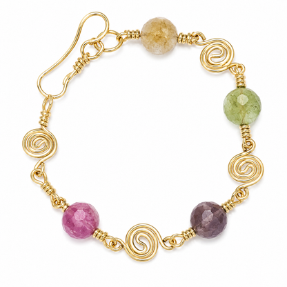 Gold-Plated Handcrafted Spiral Tourmaline Bracelet