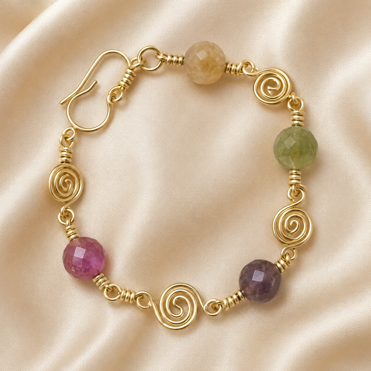 Gold-Plated Handcrafted Spiral Tourmaline Bracelet