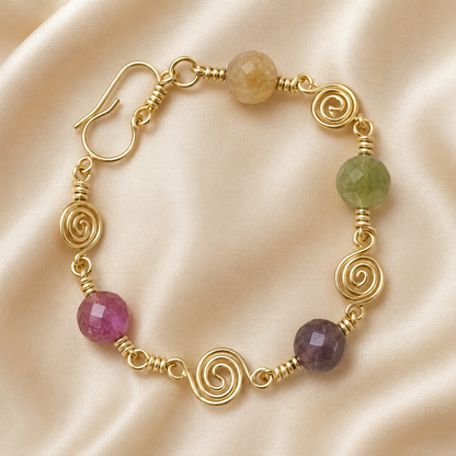 Gold-Plated Handcrafted Spiral Tourmaline Bracelet