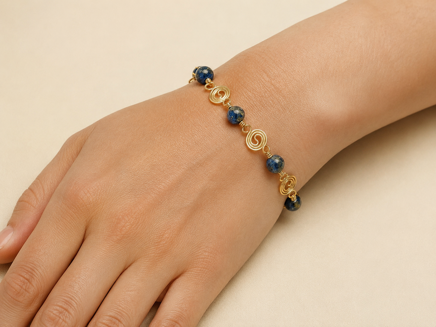 Lapis Lazuli & Gold-Plated Spiral Bracelet