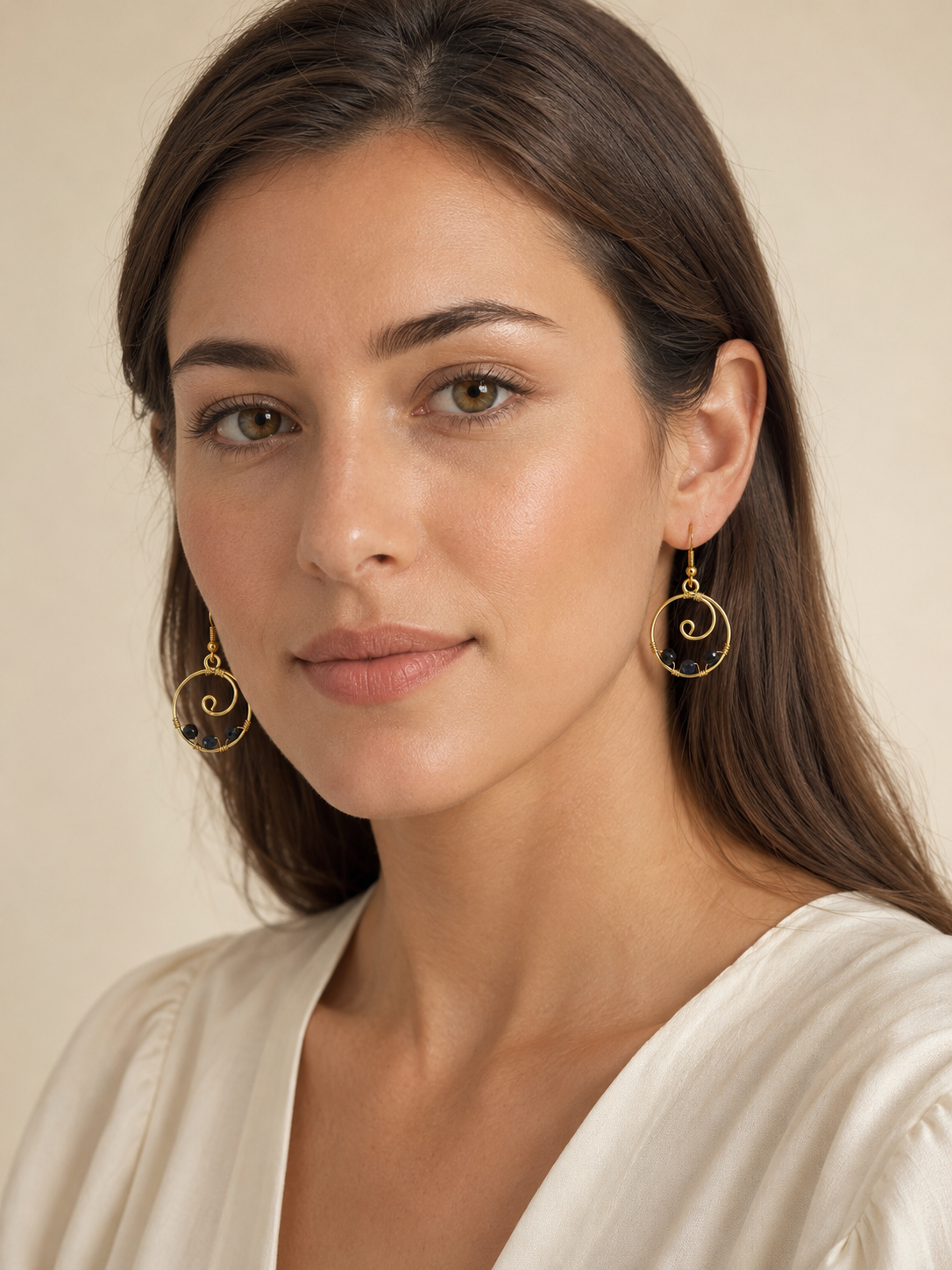 Sapphire & Gold-Plated Handcrafted Hoop Earrings