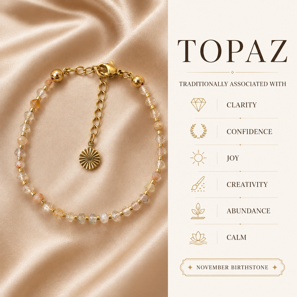 18k Gold-Plated Topaz Birthstone Bracelet