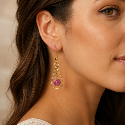 Handcrafted Gold Plated Earrings with Natural Multi-Colour Tourmaline — Each Pair Unique