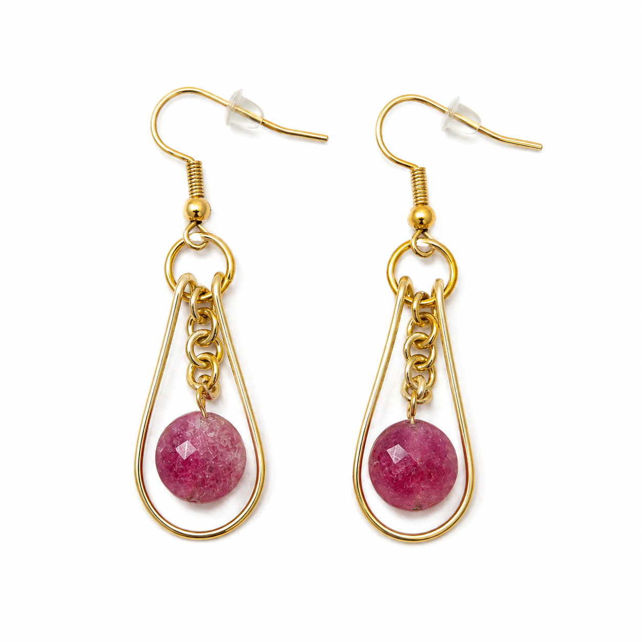 Handcrafted Gold Plated Earrings with Natural Multi-Colour Tourmaline — Each Pair Unique