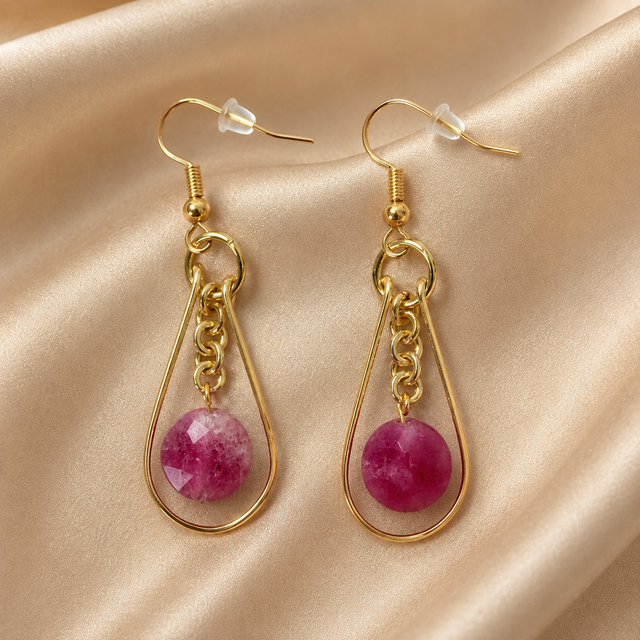 Handcrafted Gold Plated Earrings with Natural Multi-Colour Tourmaline — Each Pair Unique