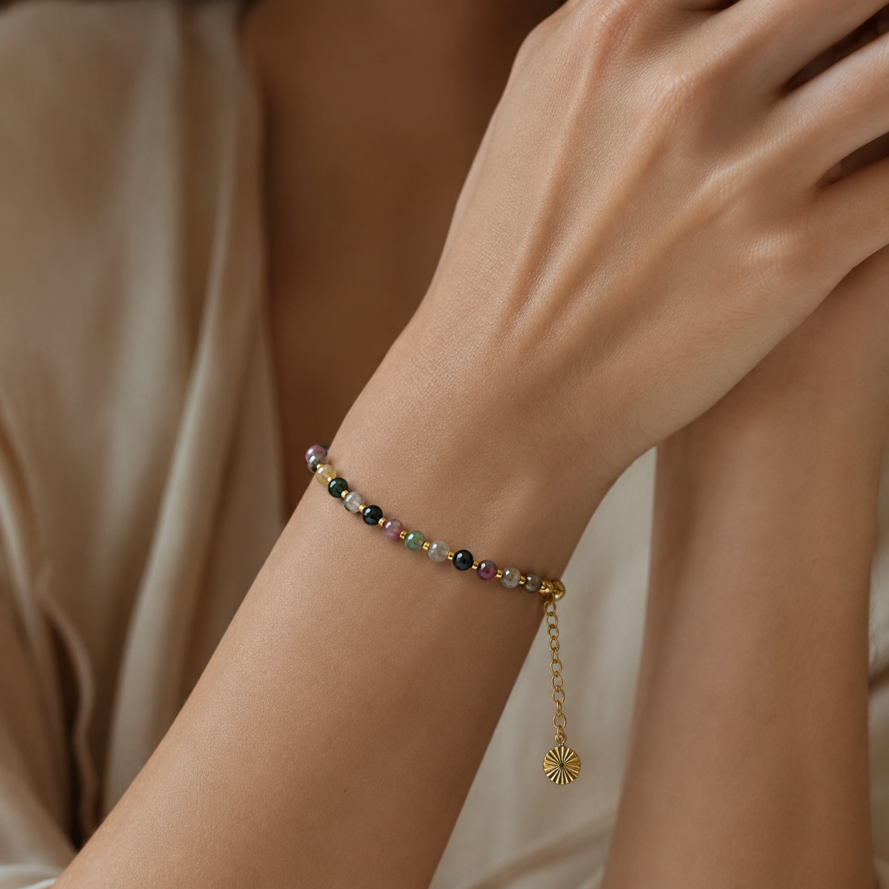 18k Gold-Plated Multicoloured Tourmaline Bracelet