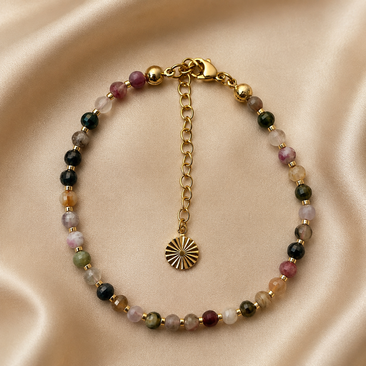 18k Gold-Plated Multicoloured Tourmaline Bracelet