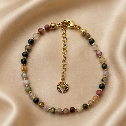 Gold-Plated Multicoloured Tourmaline Bracelet & Earrings Set