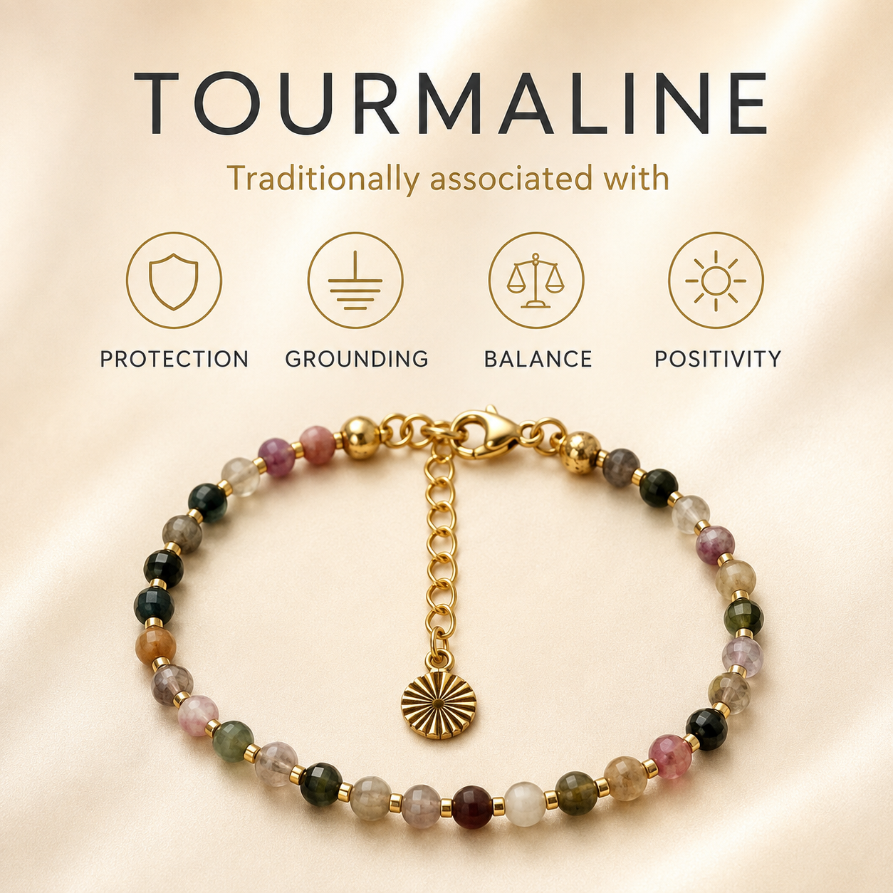 18k Gold-Plated Multicoloured Tourmaline Bracelet