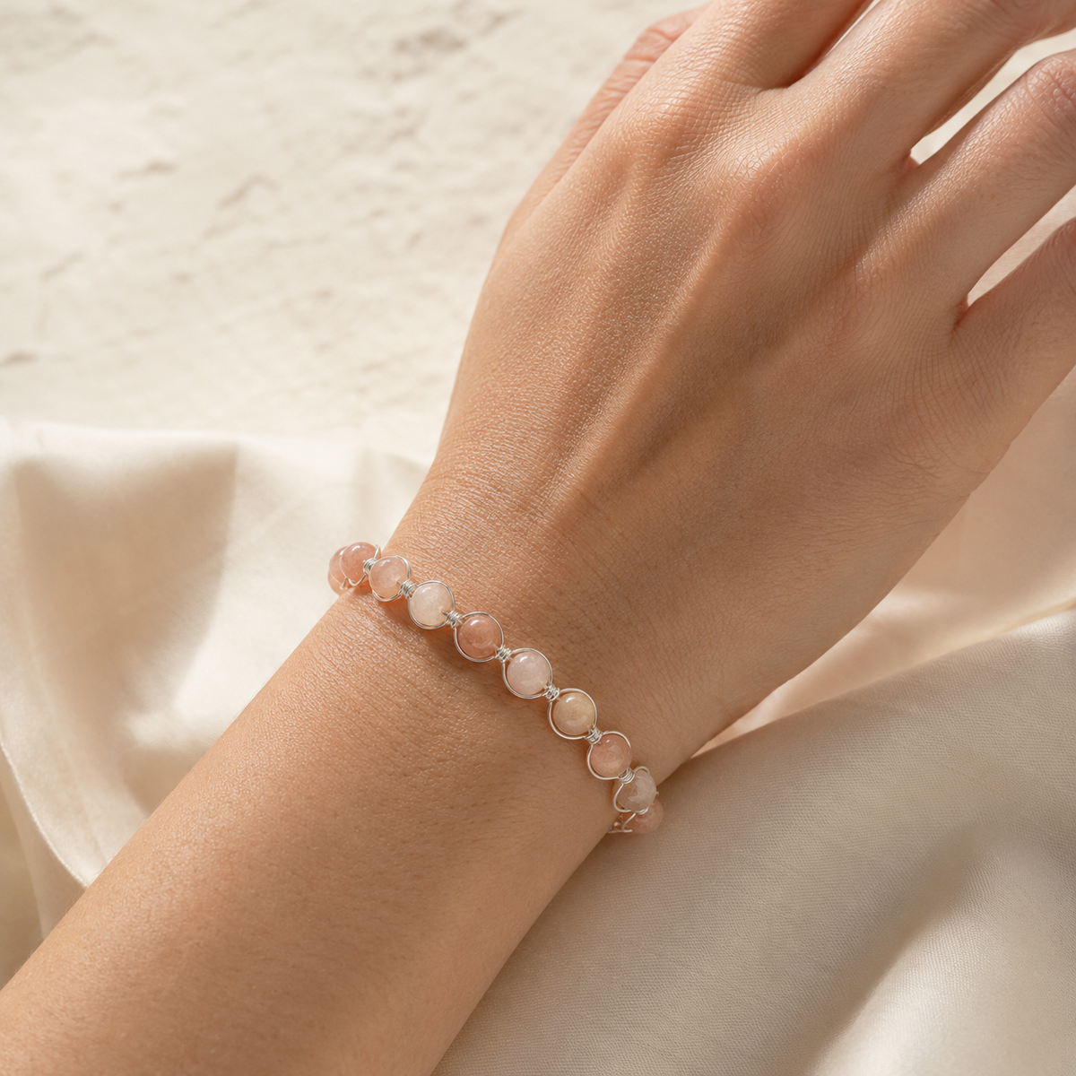 Sunstone and silver plated link bracelet