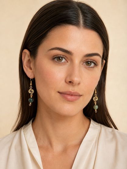 Gold-Plated Handcrafted Spiral Tourmaline Earrings