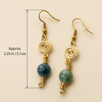 Gold-Plated Handcrafted Spiral Tourmaline Earrings