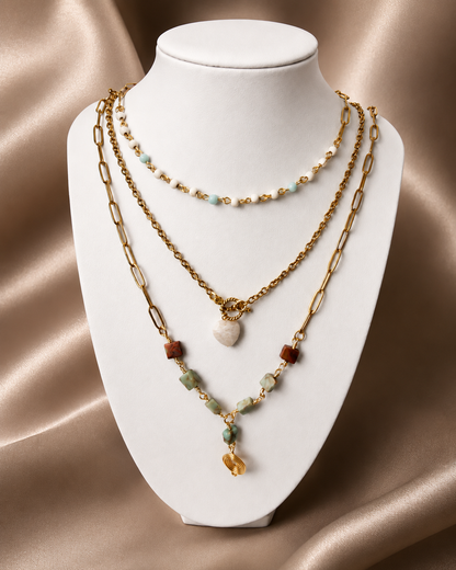Shoushan Stone & Gold Spiral Longline Necklace