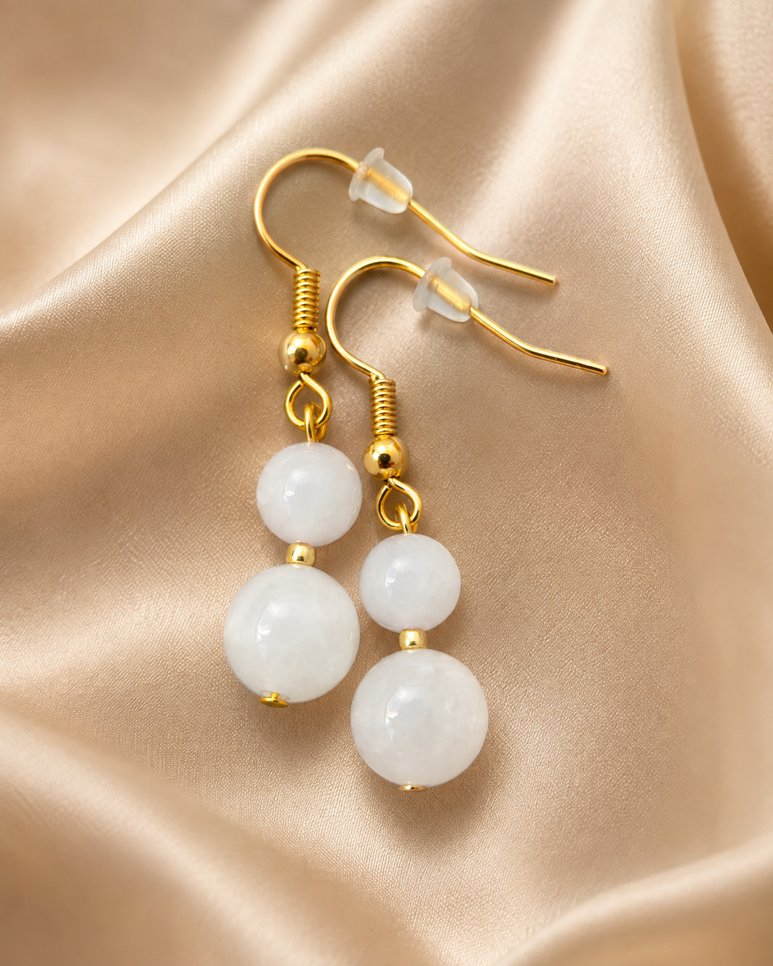 Rose Quartz Double Bead Drop Earrings