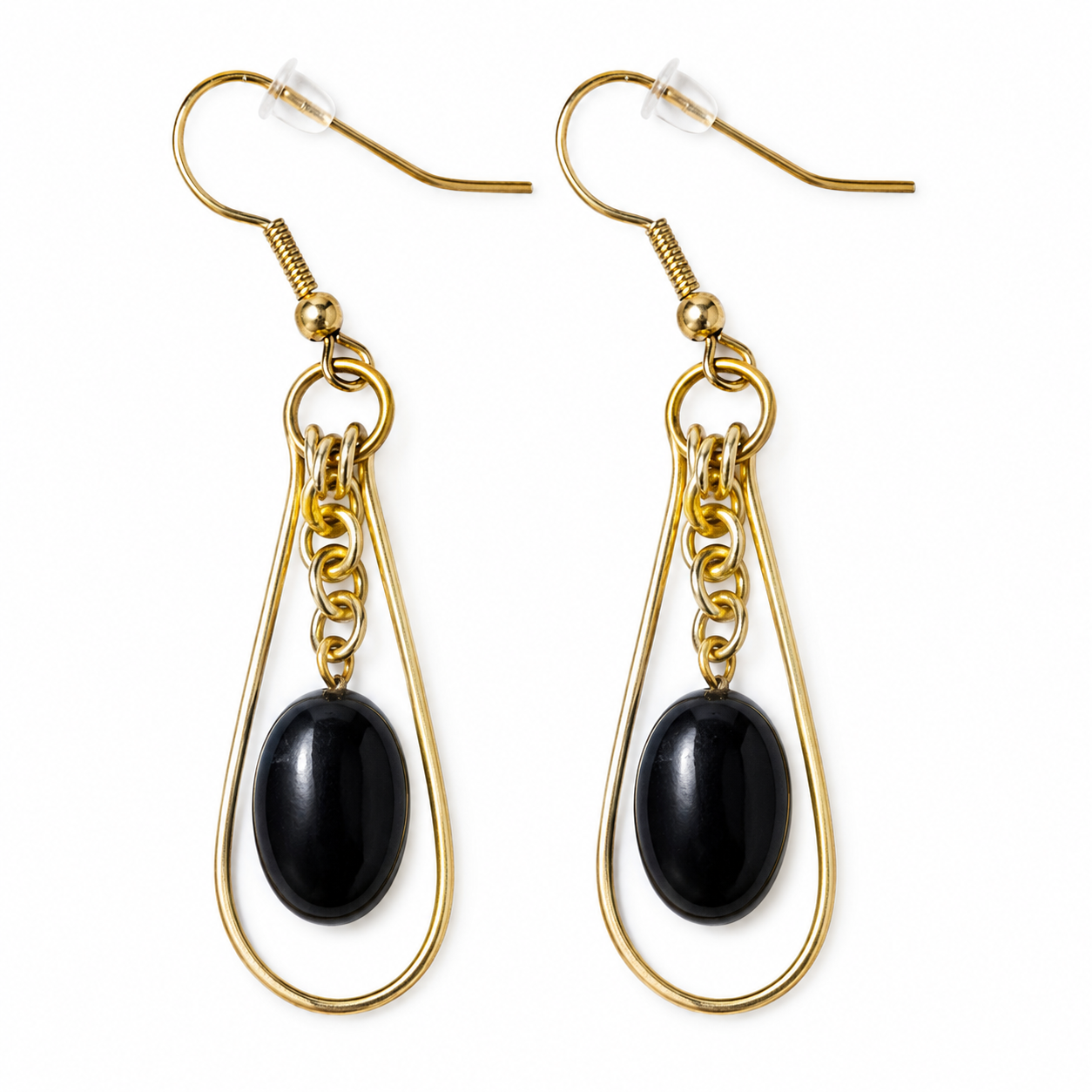 Gold-Plated Black Tourmaline Teardrop Earrings