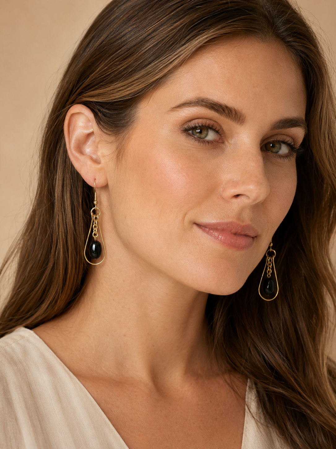 Gold-Plated Black Tourmaline Teardrop Earrings