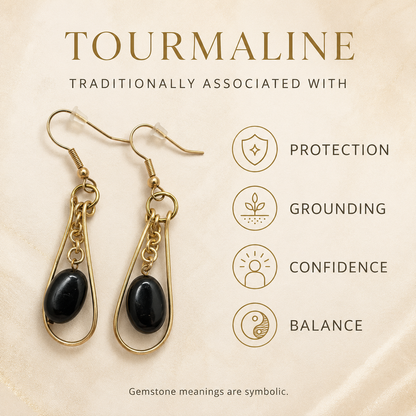 Gold-Plated Black Tourmaline Teardrop Earrings