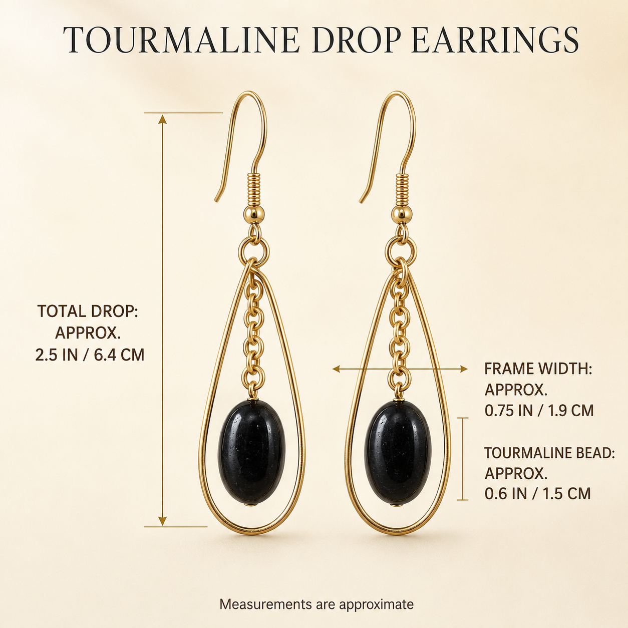 Gold-Plated Black Tourmaline Teardrop Earrings
