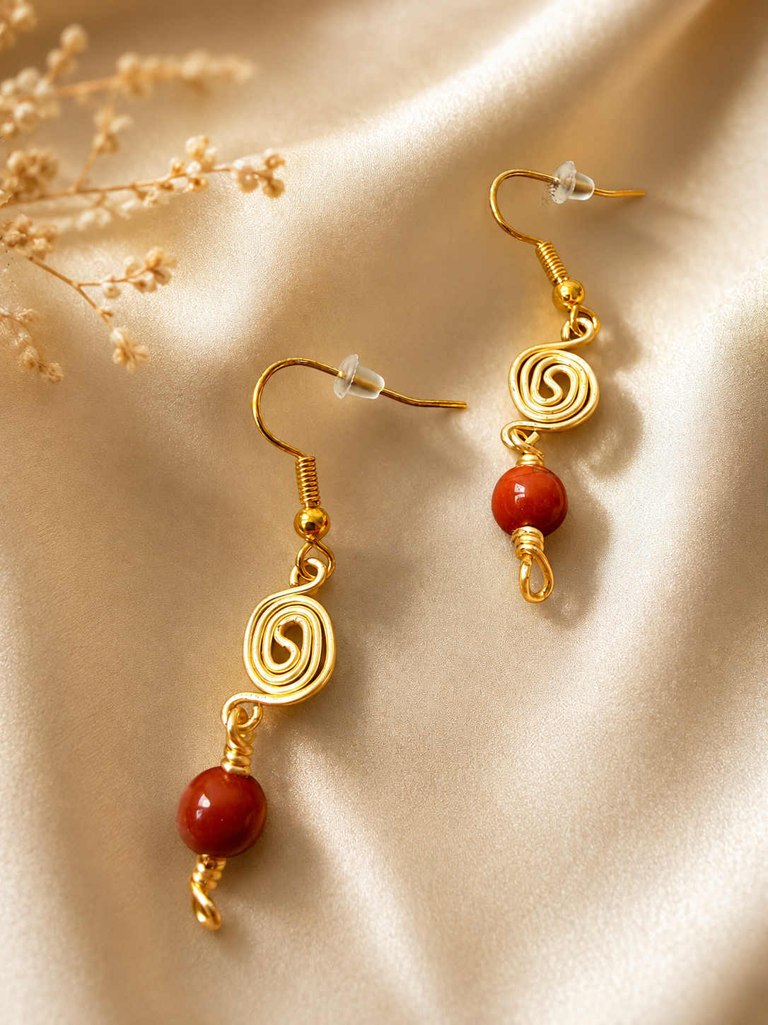 Red Jasper Spiral Drop Earrings