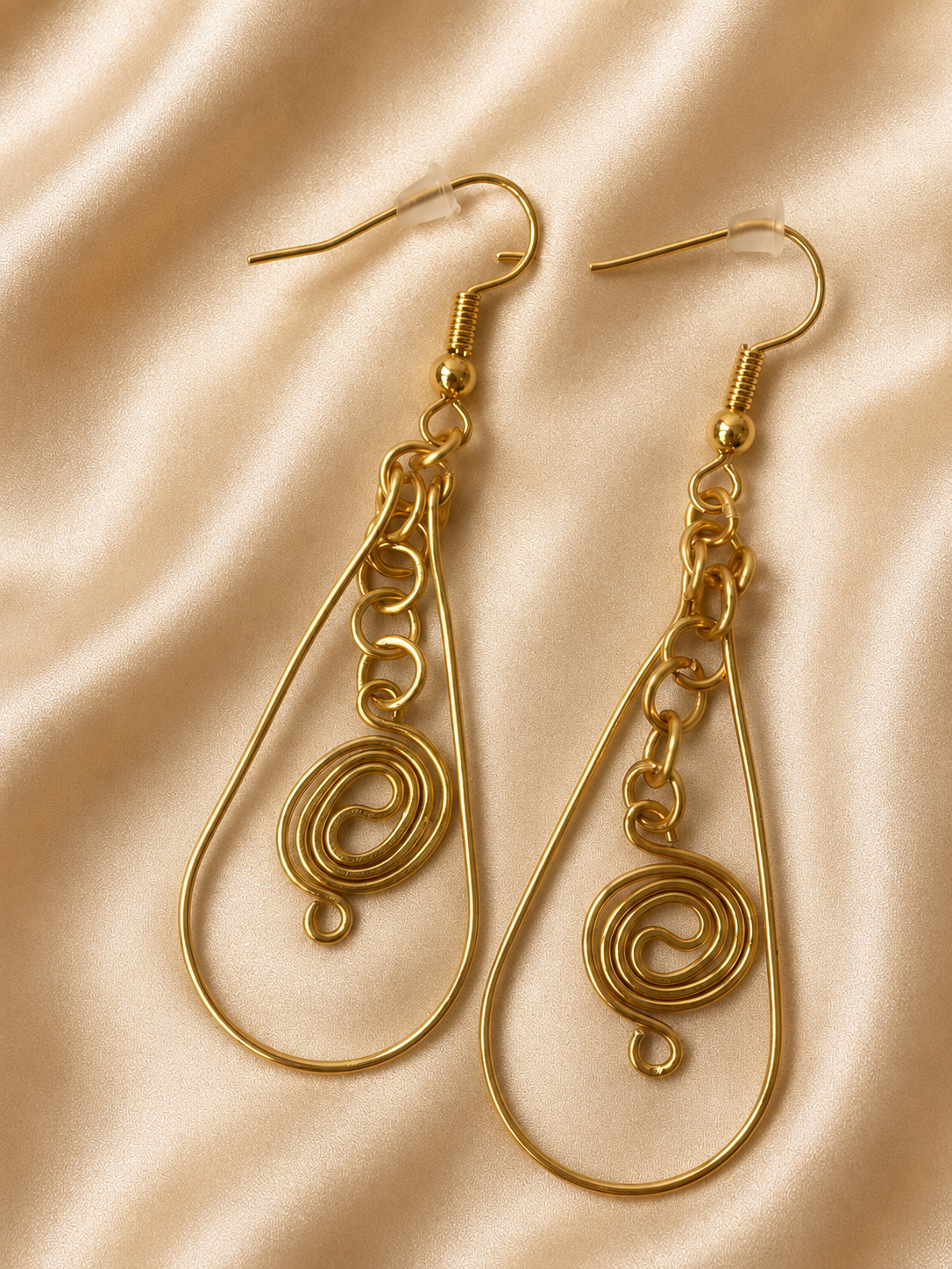 Gold Plated Spiral Teardrop Earrings