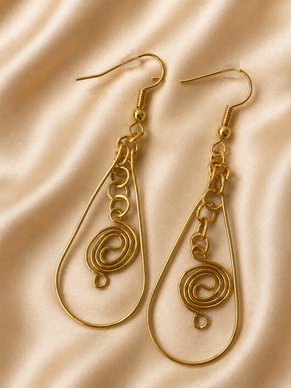 Gold Plated Spiral Teardrop Earrings