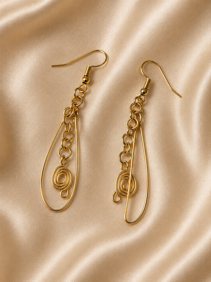 Gold Plated Spiral Teardrop Earrings