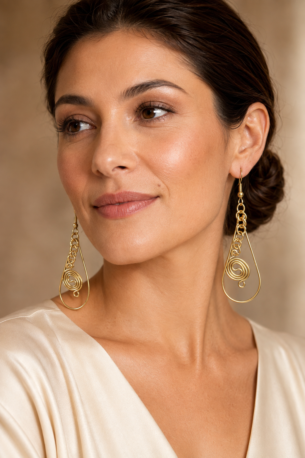 Gold Plated Spiral Teardrop Earrings