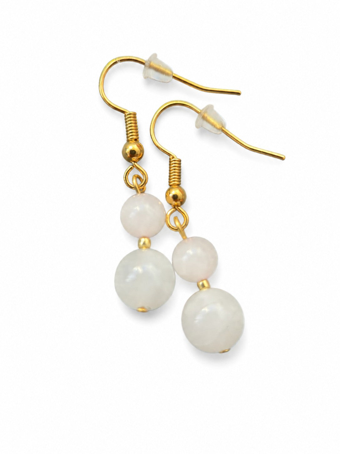 Rose Quartz Double Bead Drop Earrings