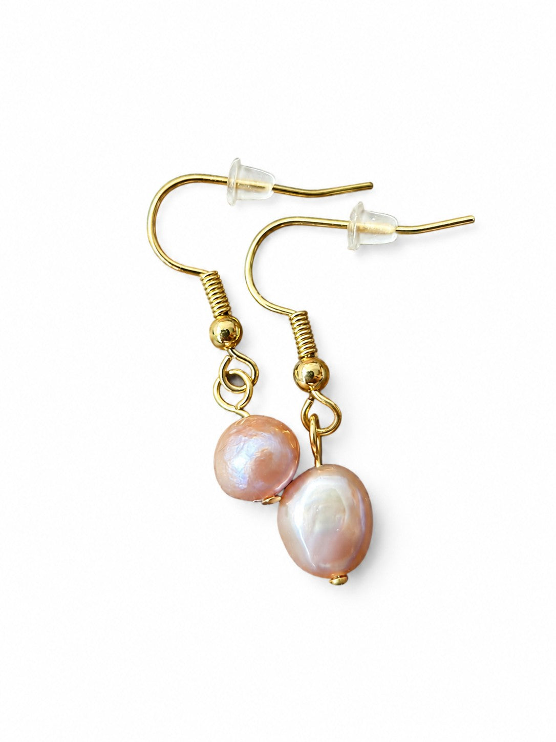 Handcrafted Gold Plated Earrings with Natural Pink Freshwater Pearls — Unique Shapes