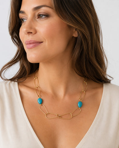 Turquoise Howlite & Gold Open-Link Necklace