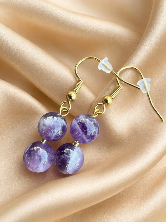 Gold Plated Double Drop Amethyst Earrings