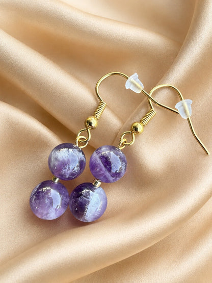 Gold Plated Double Drop Amethyst Earrings