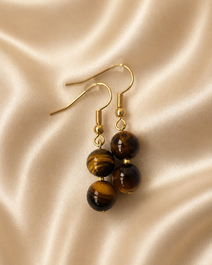 Tiger Eye Gold Plated Drop Earrings