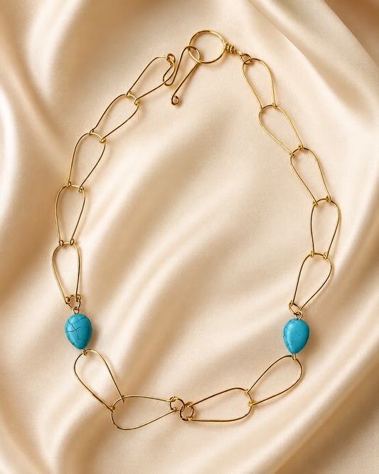 Turquoise Howlite & Gold Open-Link Necklace