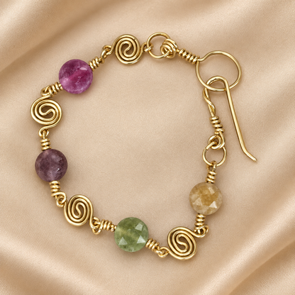 Gold-Plated Handcrafted Spiral Tourmaline Bracelet