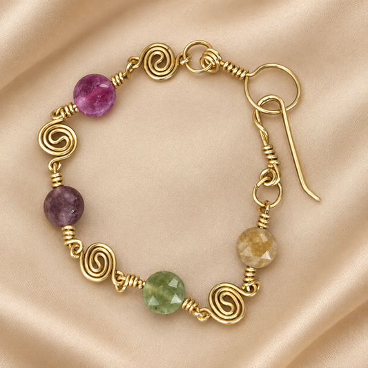 Gold-Plated Handcrafted Spiral Tourmaline Bracelet