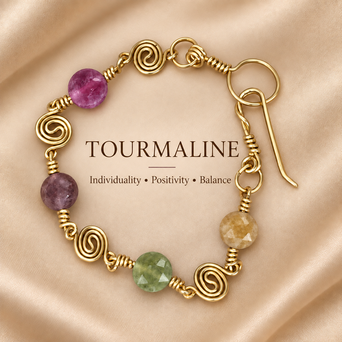 Gold-Plated Handcrafted Spiral Tourmaline Bracelet