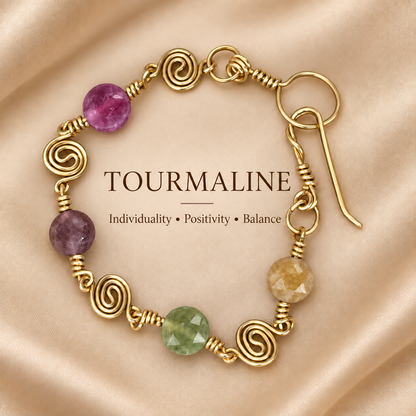 Gold-Plated Handcrafted Spiral Tourmaline Bracelet