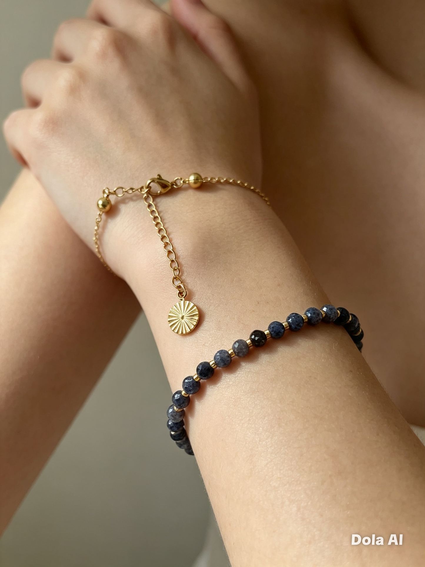 Sapphire Bead Bracelet with 18k Gold-Plated Extender