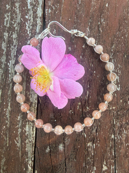 Sunstone and silver plated link bracelet