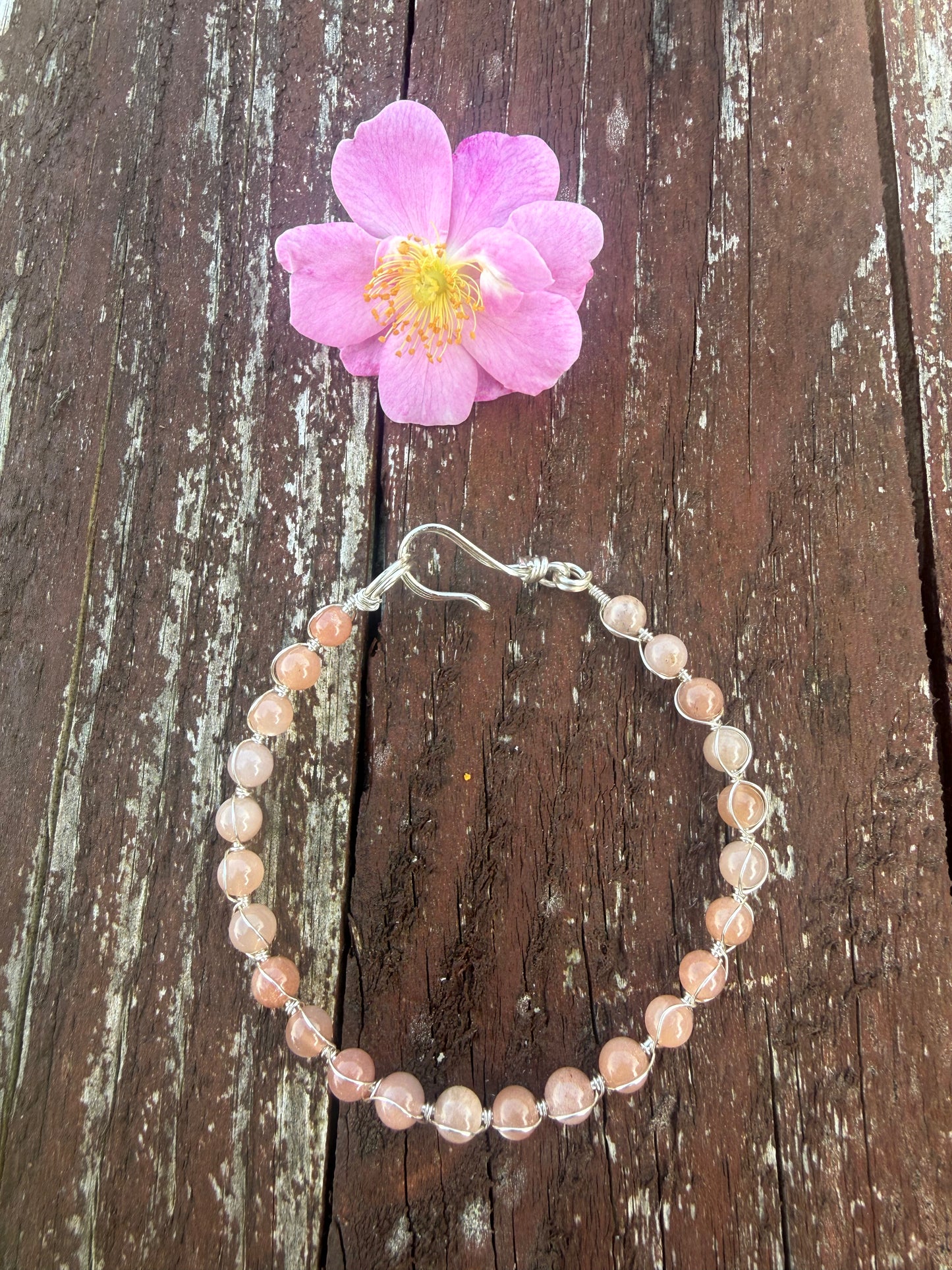 Sunstone and silver plated link bracelet