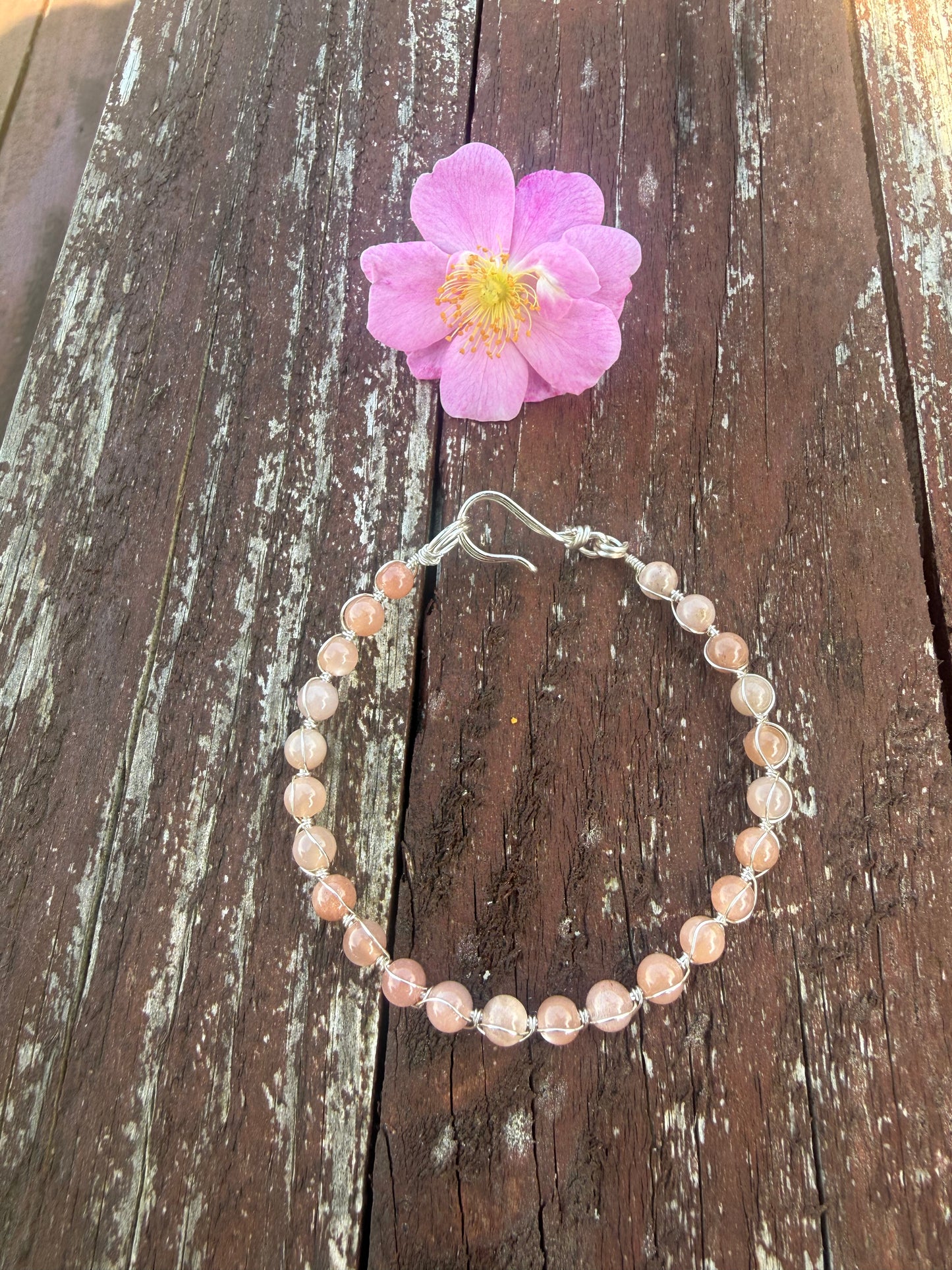 Sunstone and silver plated link bracelet