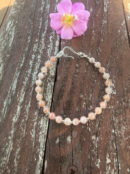 Sunstone and silver plated link bracelet