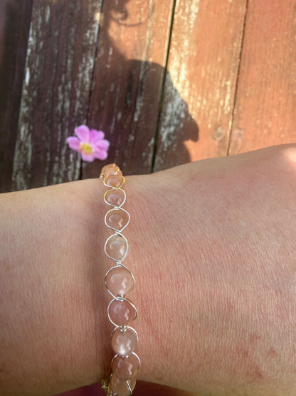 Sunstone and silver plated link bracelet