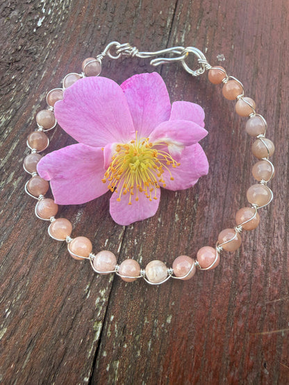 Sunstone and silver plated link bracelet