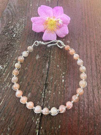 Sunstone and silver plated link bracelet