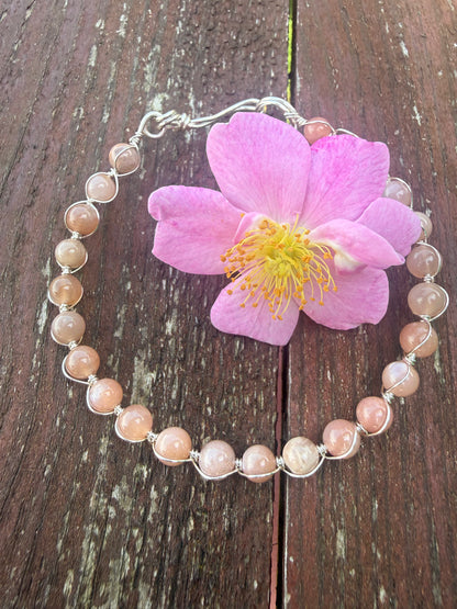 Sunstone and silver plated link bracelet