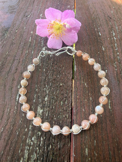 Sunstone and silver plated link bracelet