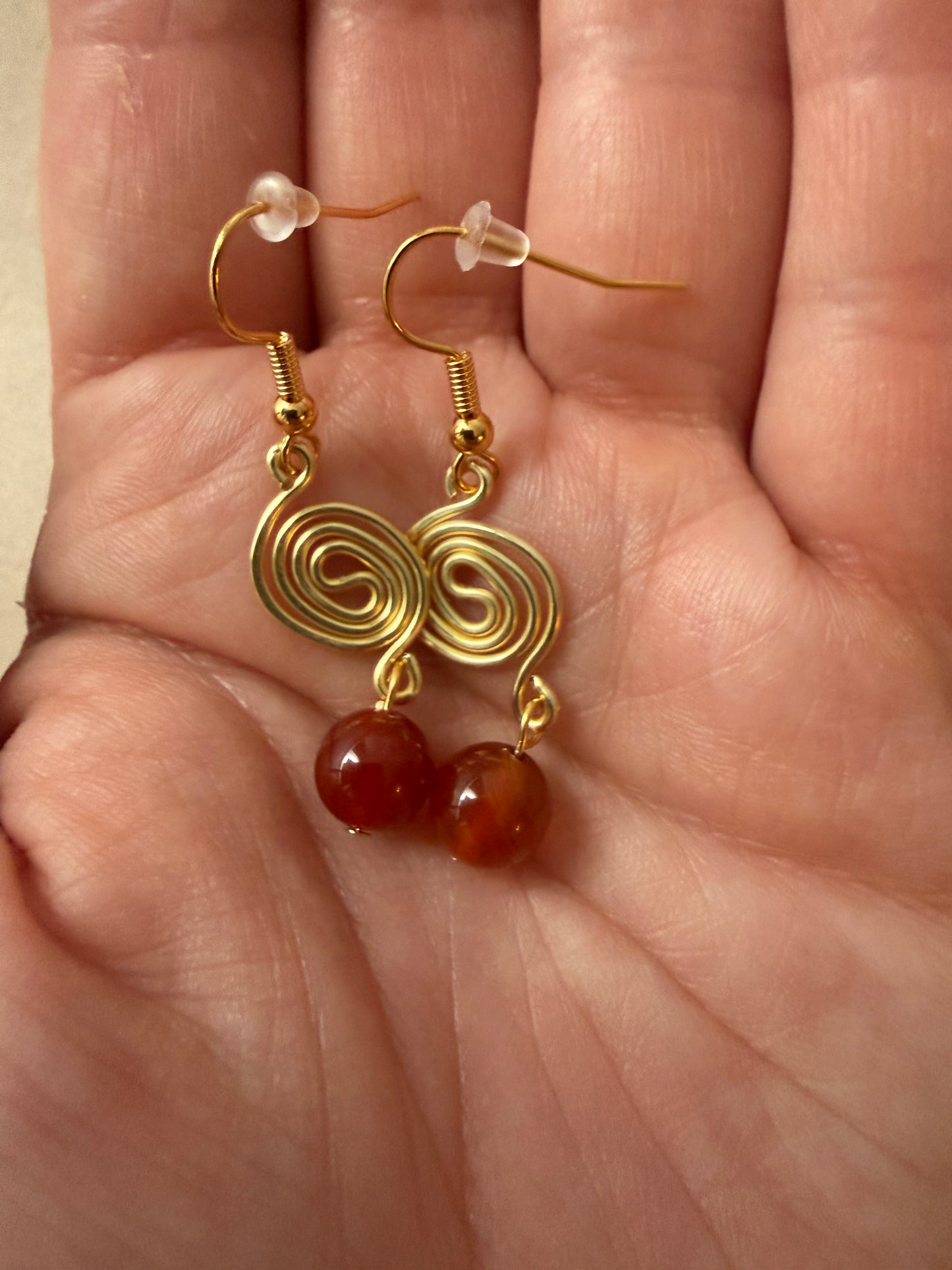 Red Agate Spiral Drop Earrings